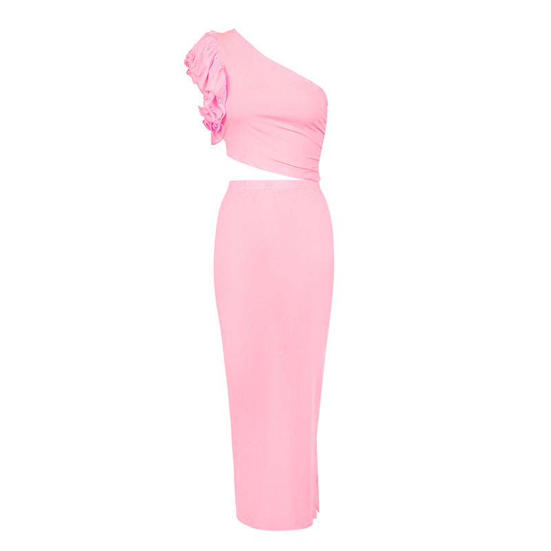 Damen Maxikleid mit asymmetrischem Schnitt und Rüschendetails R&B