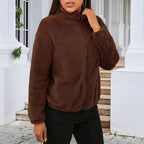 Damen Kuschelige Fleecejacke mit hohem Kragen und seitlichen Taschen R&B
