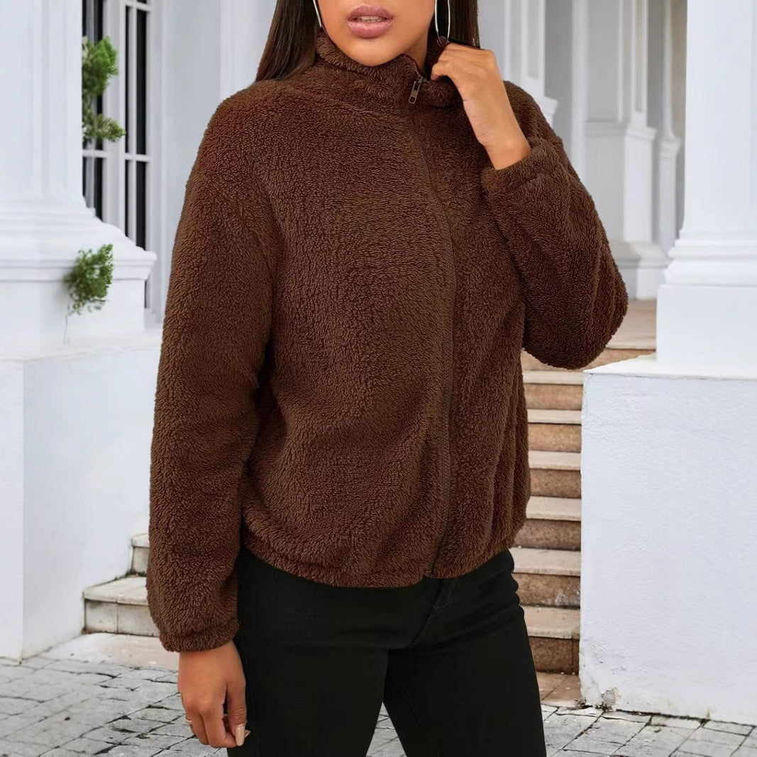 Damen Kuschelige Fleecejacke mit hohem Kragen und seitlichen Taschen R&B