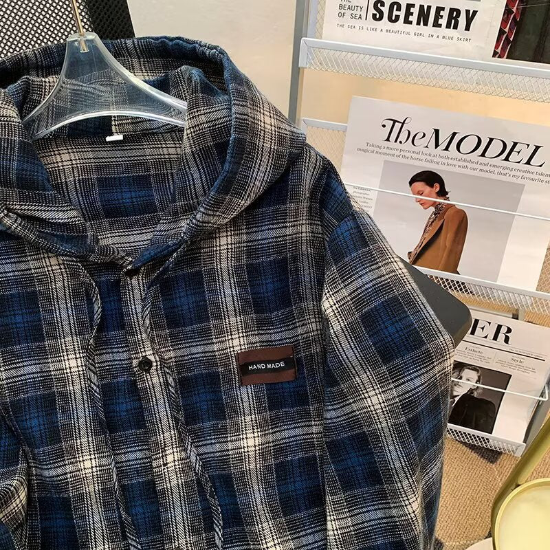 Damen Karo-Hemdjacke mit Kapuze