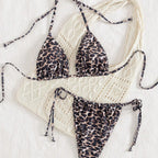 Damen Triangel-Bikini-Set mit Raffungen und Leo-Muster R&B