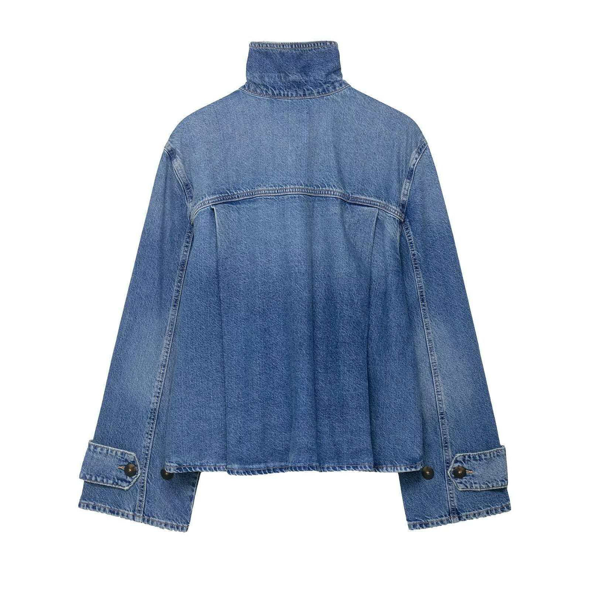 Damen nan cropped Boxy-Denimjacke mit hohem Wickel- bzw. Stehkragen und verdeckter Knopfleiste R&B