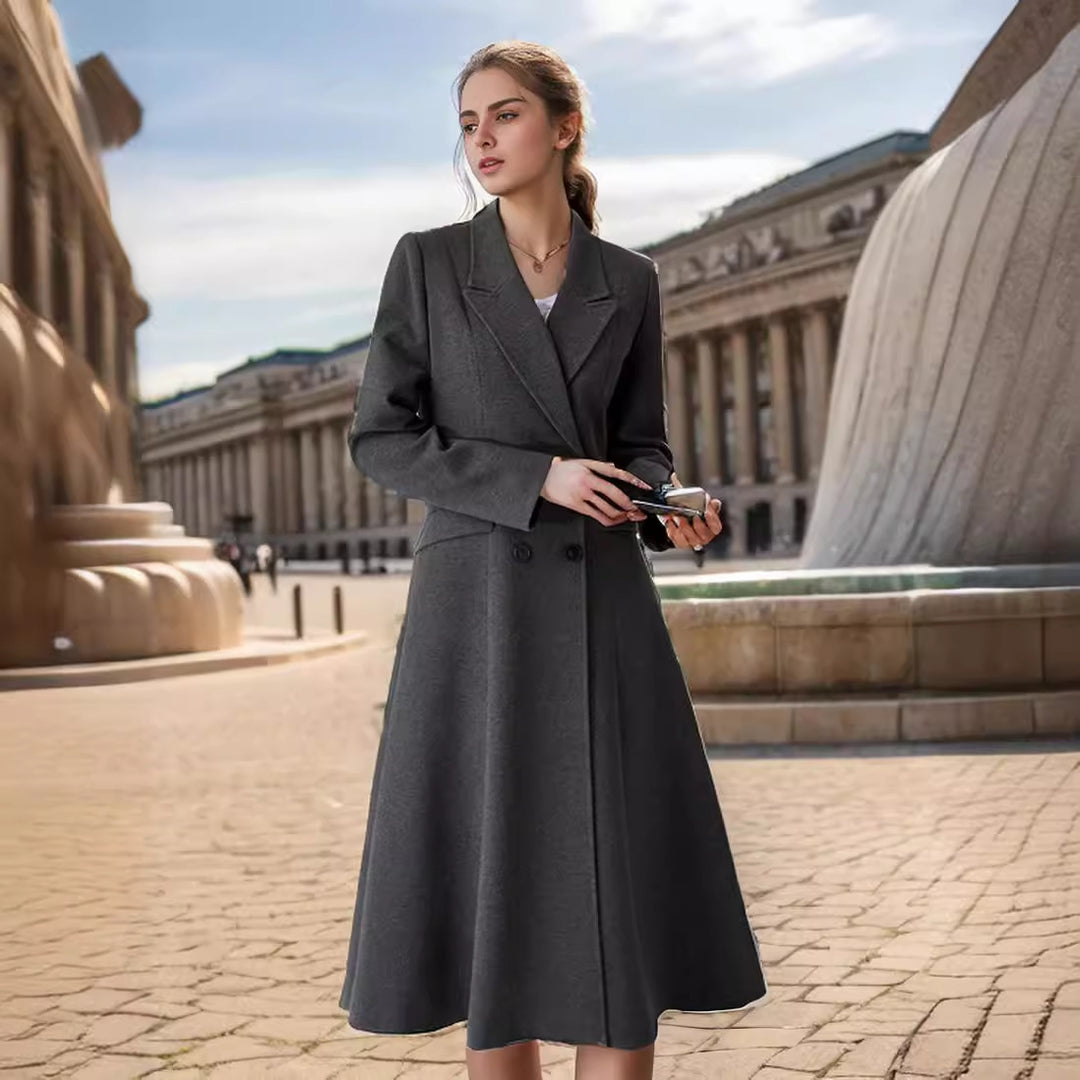 Damen eleganter Maximantel mit doppelter Knopfreihe und weit schwingendem Rock R&B