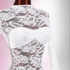 Damen nan transparentes Spitzen-Minikleid mit Bandeau-Einsatz, gerafftem Wickelrock und langen Ärmeln R&B