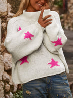 Damen stylischer Rollkragenpullover mit Sternchenmotiv