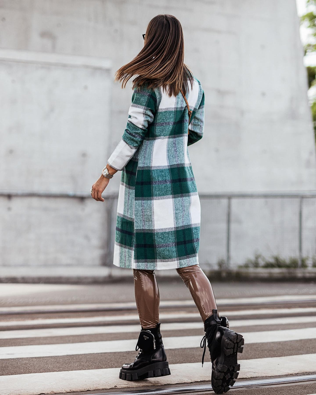 Damen Karierter Oversized-Wintermantel R&B
