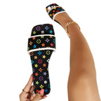 Damen Designer Slipper mit buntem Blumenmotiv R&B