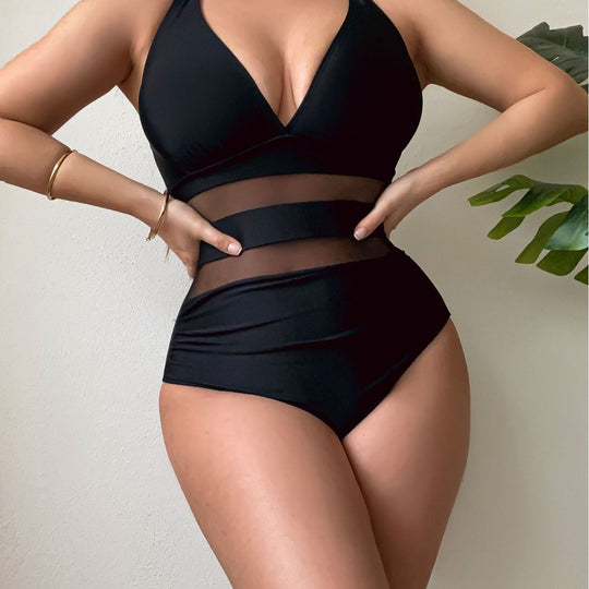 Damen Sportlicher Badeanzug mit transparenter Taille R&B
