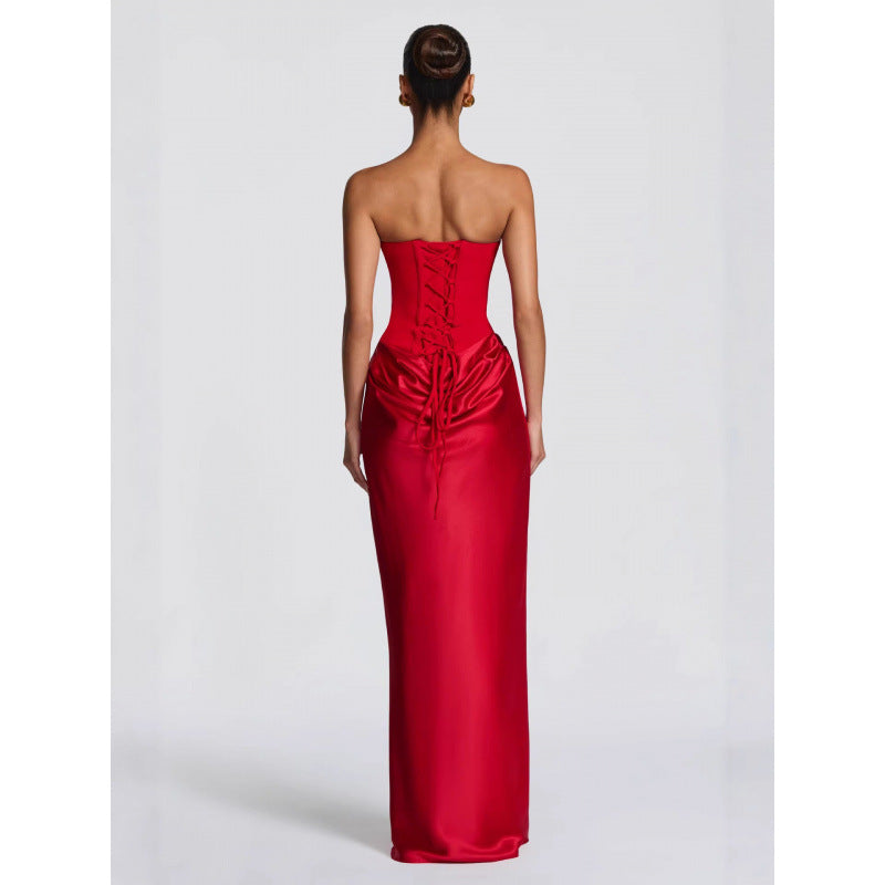 Damen Elegantes Cocktailkleid mit Herzausschnitt und fließendem Rockteil R&B