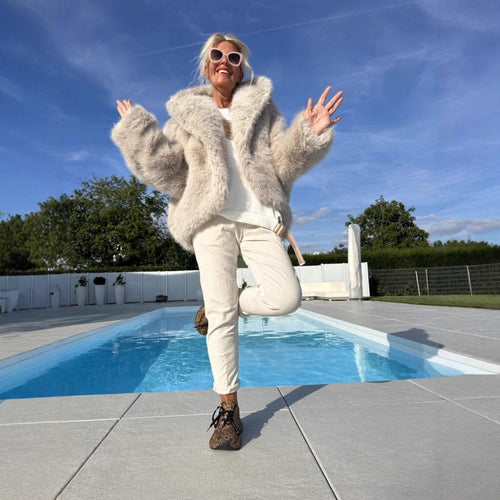 Damen Modische Fleecejacke mit weich gefüttertem Kragen und weitem Schnitt R&B