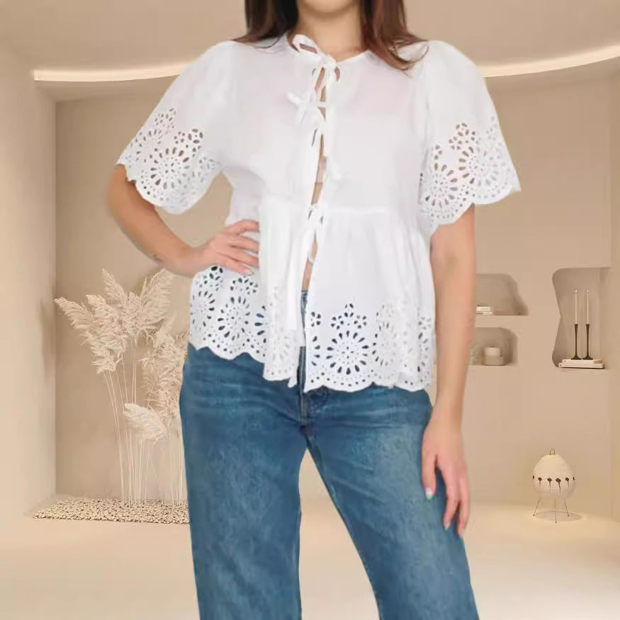 Damen Bluse mit Schnittdetails und Luftig-weitem Design R&B