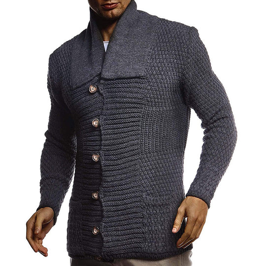 Herren strukturiertes Strickoberteil mit großem Kragen und praktischen Taschen R&B