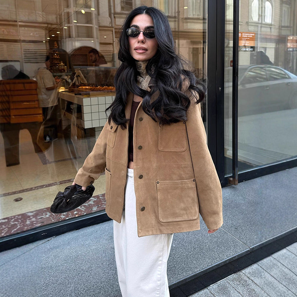 Damen Lässig geschnittene Wildlederjacke R&B