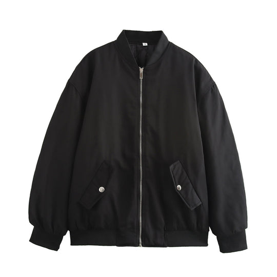 Damen lässige Bomberjacke mit elastischem Bund und praktischen Taschen R&B