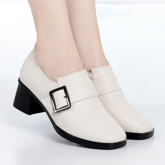 Damen elegante Stiefeletten mit modischem Riemen und hochwertigem Blockabsatz R&B