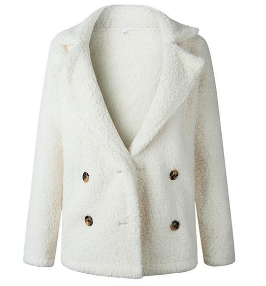 Damen Flauschiger Doppelreiher Blazer aus Kunstfell R&B