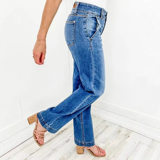 Damen Weit geschnittene Jeans mit hohem Bund und eleganter Nahtführung R&B