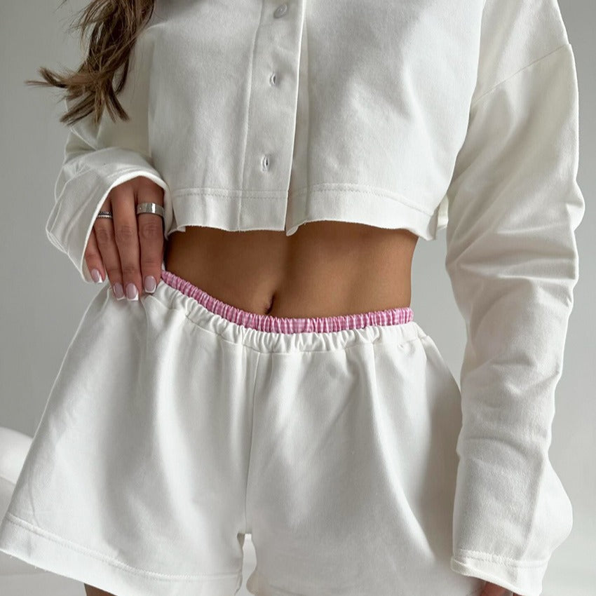 Damen Bequeme Freizeit-Bluse und Shorts Set R&B