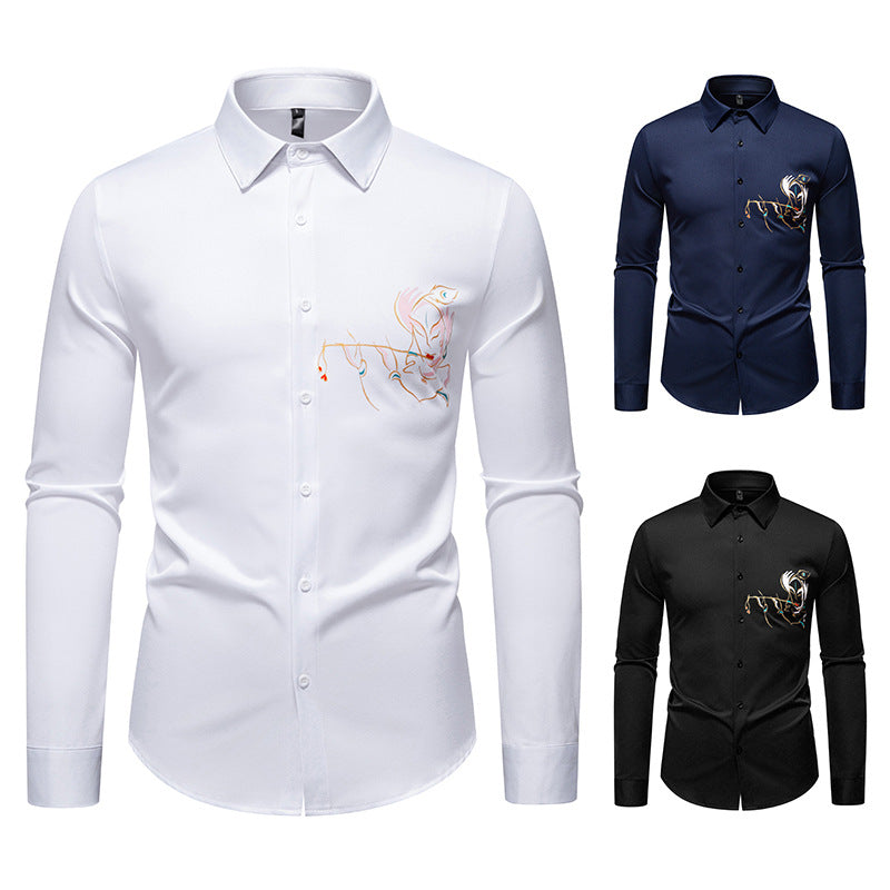 Herren Langarmhemden mit einzigartigem Stickdesign R&B