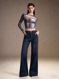 Damen High-Waist Weitbeinerhosen mit angesagtem Aufnäher