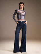 Damen High-Waist Weitbeinerhosen mit angesagtem Aufnäher