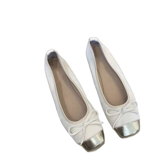 Damen elegante Ballerinas mit modischem Glanz und zierlichem Schleifendetail R&B
