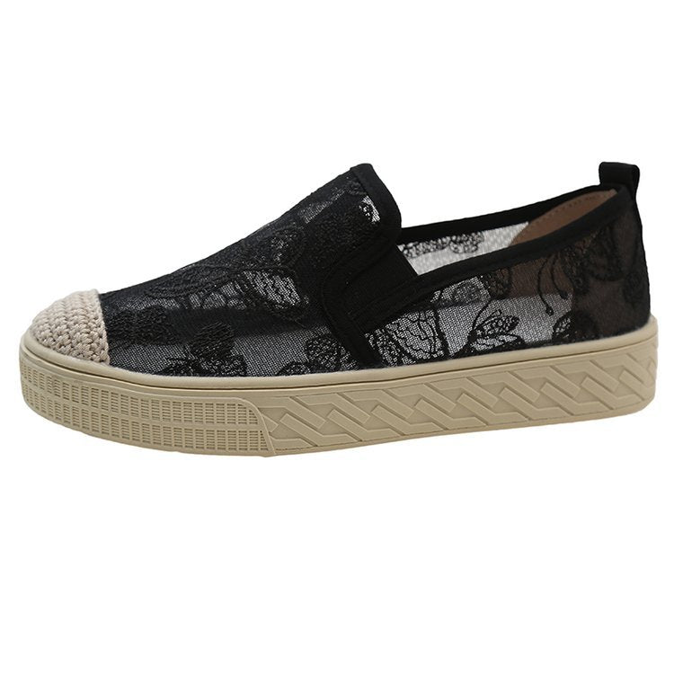 Damen Slip-On Sneakers mit floralem Mesh-Obermaterial und elastischem Einstieg R&B