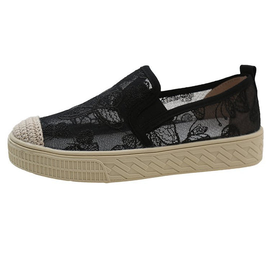Damen Slip-On Sneakers mit floralem Mesh-Obermaterial und elastischem Einstieg R&B