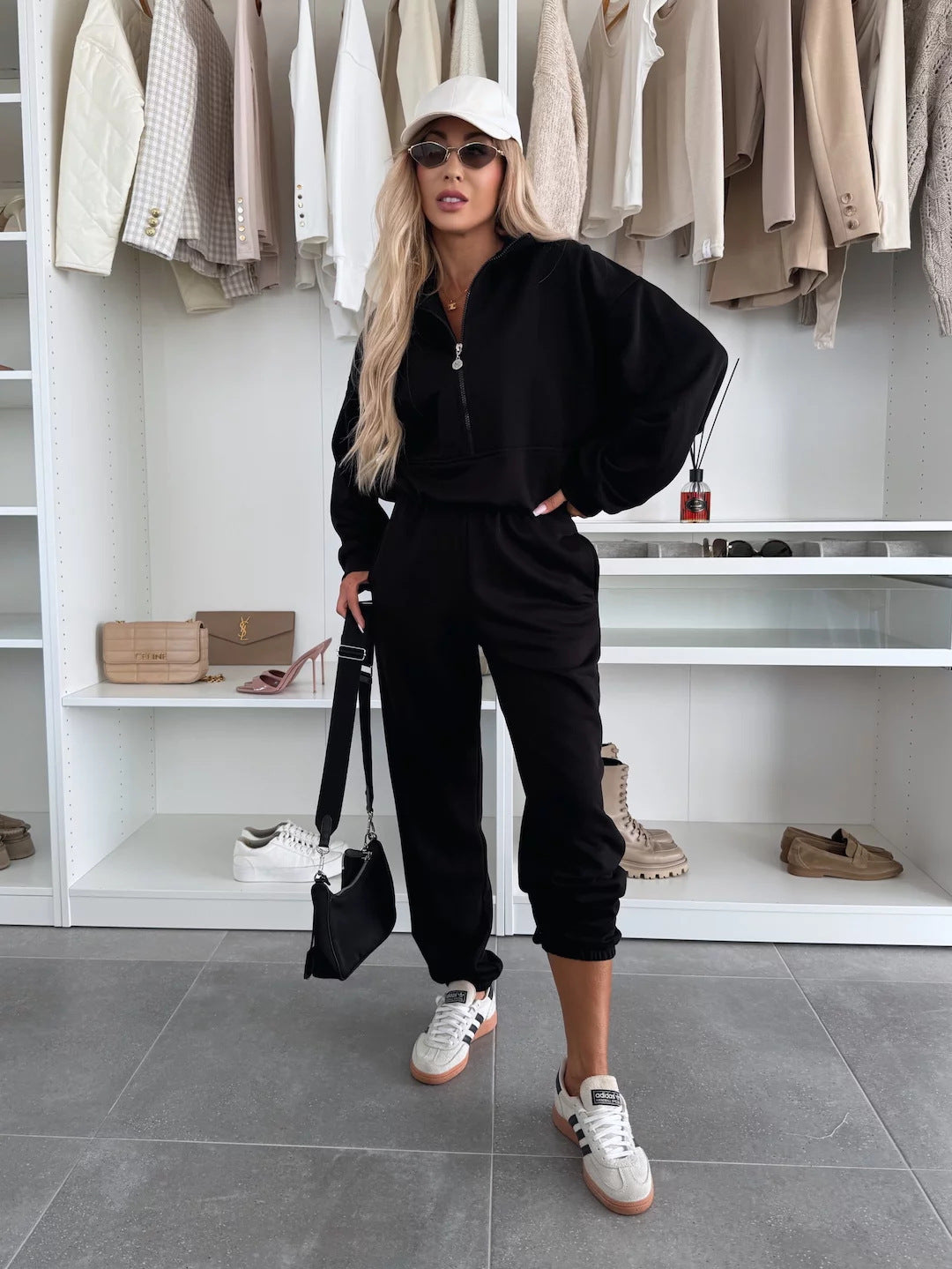 Damen Sportlicher Hoodie mit halbem Reißverschluss und bequemen Jogginghosen R&B