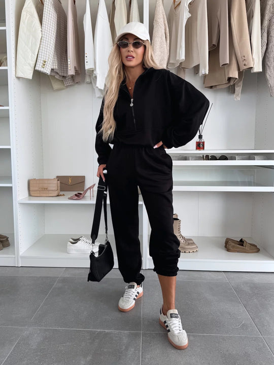 Damen Sportlicher Hoodie mit halbem Reißverschluss und bequemen Jogginghosen R&B