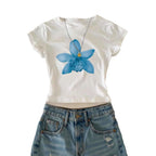 Damen Crop-T-Shirt mit floralem Druck und lässigem Schnitt R&B