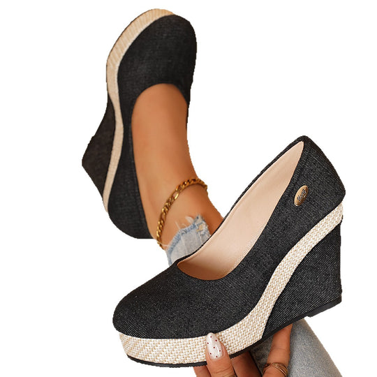 Damen Wedge-Pumps mit schnallenverziertem Fesselriemen und geflochtenem Absatz R&B