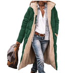 Damen lang geschnittene Steppjacke mit integrierter Kapuze R&B