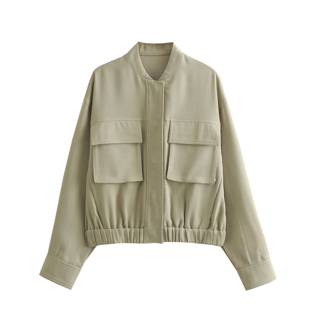 Damen elegante Utility-Jacke mit großen Taschen und elastischem Saum R&B