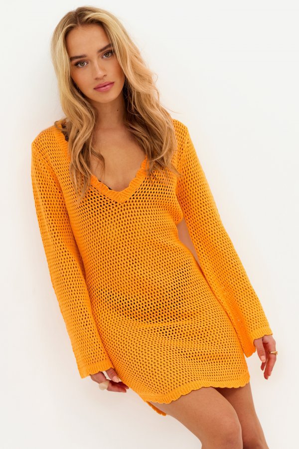 Damen gehäkeltes Crop-Top mit weitem Ärmel und lockerer Passform R&B