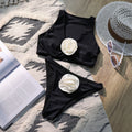 Damen Hochgeschnittenes Bikini-Set mit eleganter Blumenapplikation R&B
