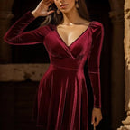 Damen Wickelkleid mit langem Arm und V-Ausschnitt R&B