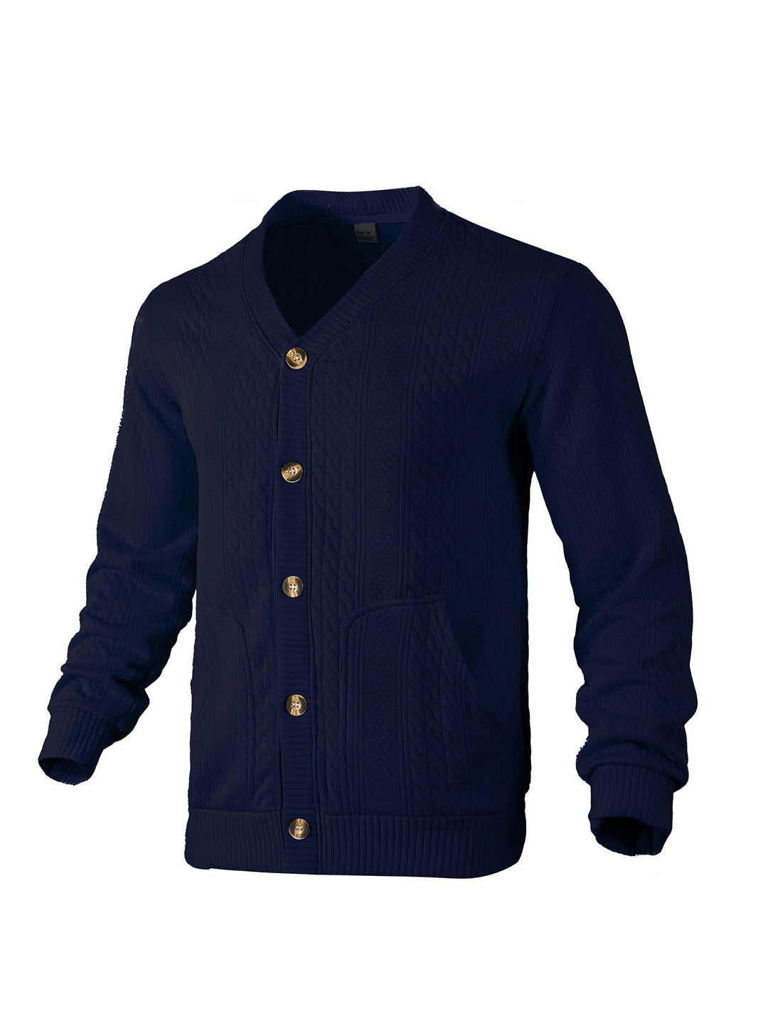 Herren nan eleganter Zopfstrickcardigan mit V-Ausschnitt Knopfleiste und aufgesetzten Taschen R&B