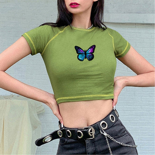 Damen stylisches Bio-Crop-Top mit Schmetterlingsdruck R&B