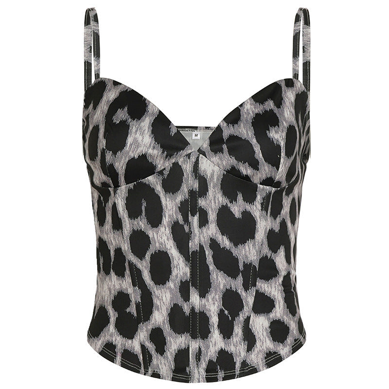 Damen figurbetontes Oberteil mit Leopardenmuster R&B