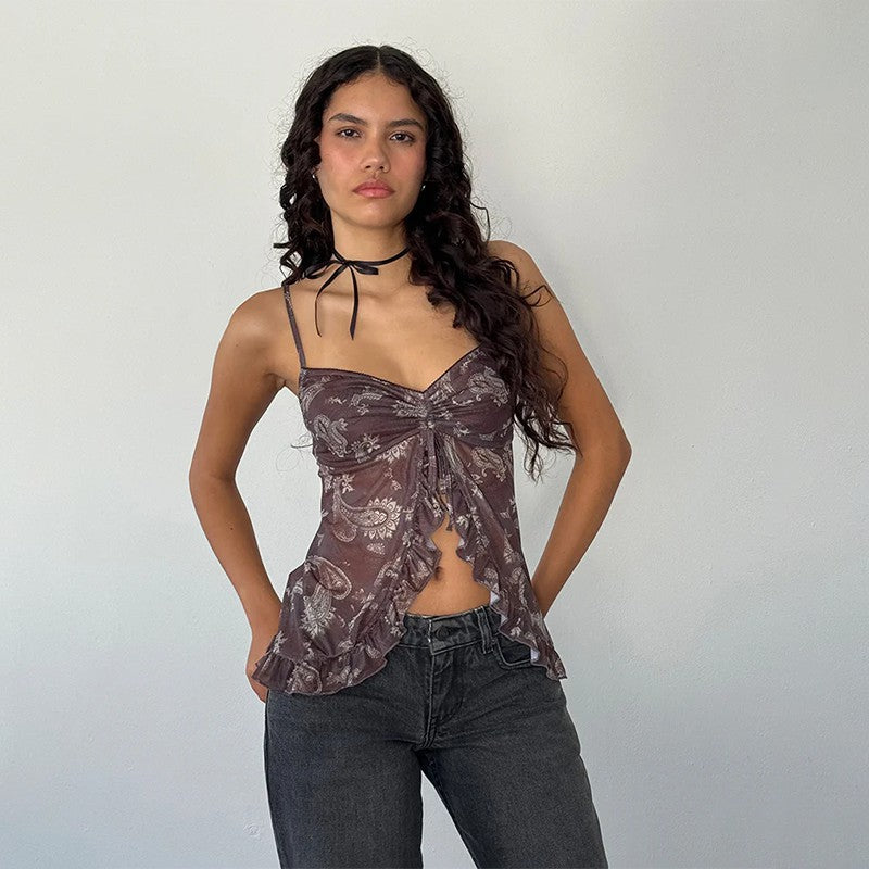 Damen Nostalgiisches Karo-Trägertop mit Rüschendetails R&B