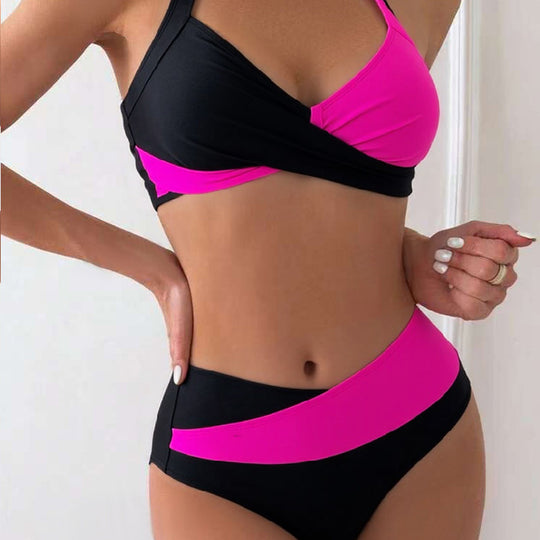 Damen Modischer Bikini mit asymmetrischem Schnitt und Kontrastdetails R&B