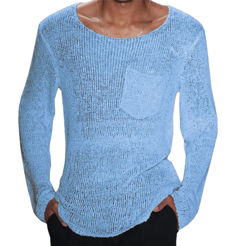 Herren lässiger Pullover mit offener Maschenstruktur und Brusttasche R&B