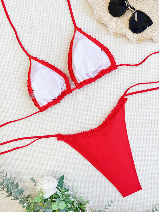 Damen Triangel-Bikini mit Rüschendesign und verstellbaren Bindebändern R&B