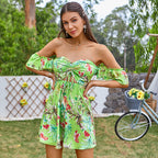 Damen Off-Shoulder Minikleid mit floralen Mustern und Rüschendetails R&B