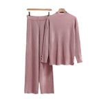 Damen lässiger Strickanzug mit Stehkragen und Knopfdetails R&B