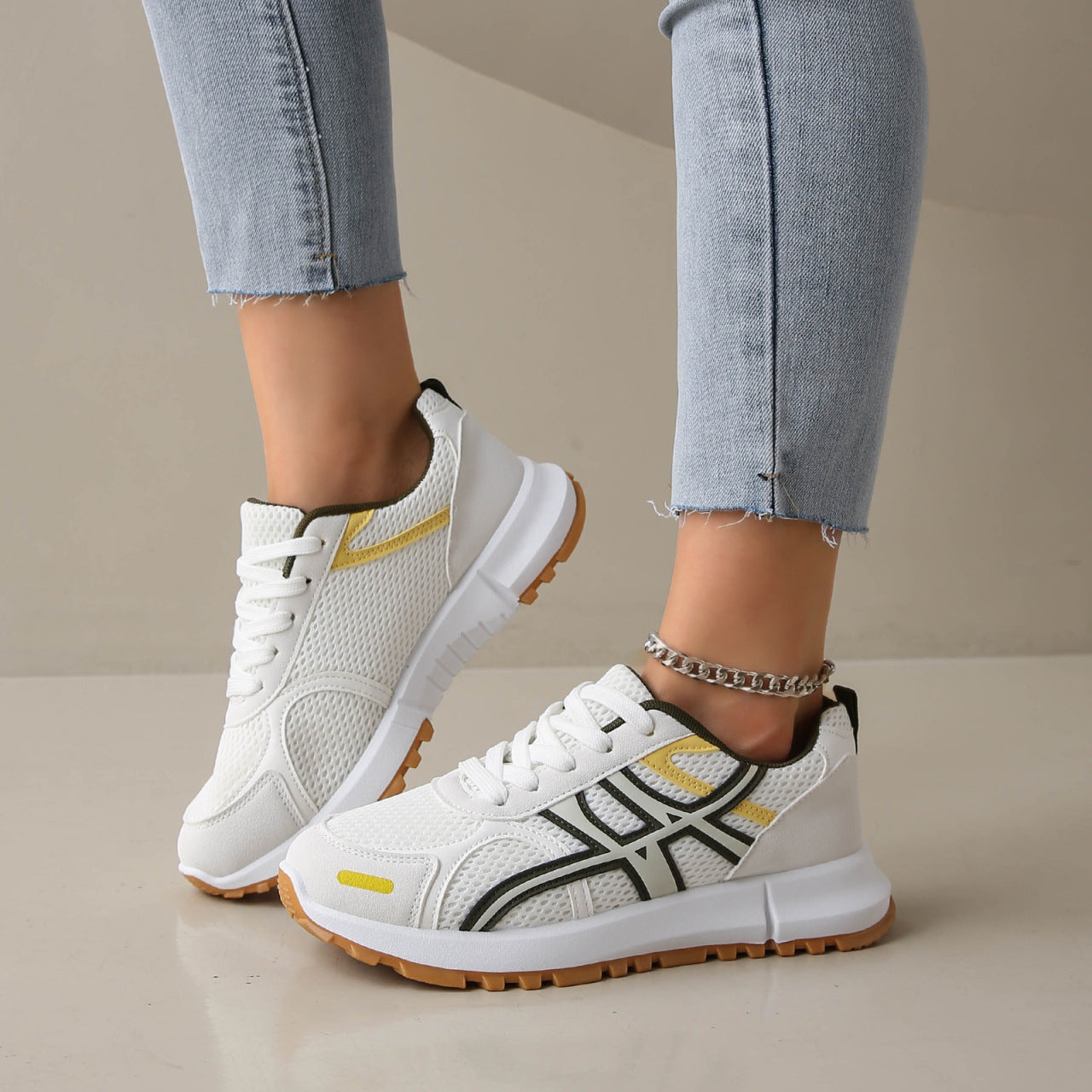 Damen Sportliche Sneakers mit atmungsaktiver Mesh-Oberfläche und rutschfester Laufsohle R&B