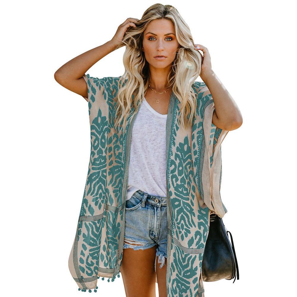 Damen Luftige Kimono-Cardigan mit aufwändigem Muster und fransenbesetzten Saum R&B