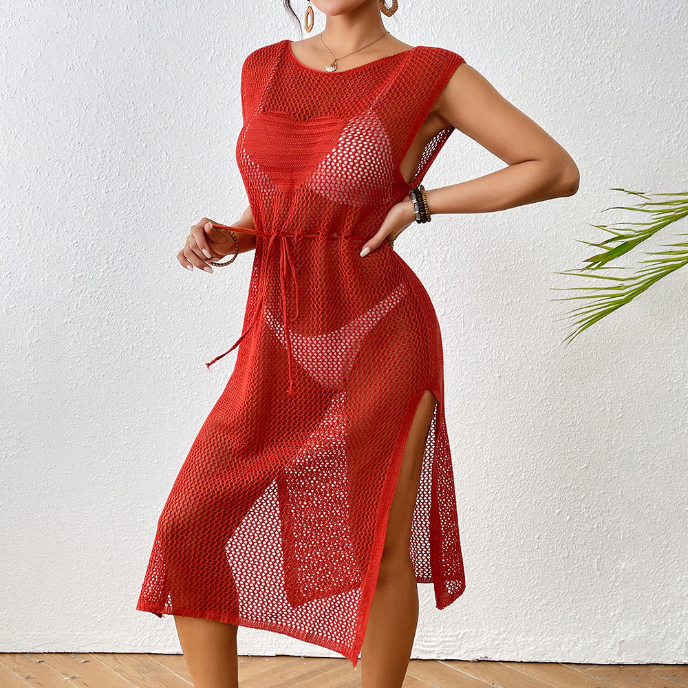 Damen Häkel-Strandkleid mit elegantem Schlitzdesign R&B