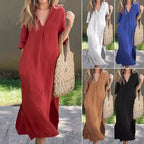 Damen Lässiges Maxikleid mit V-Ausschnitt und seitlichen Schlitzen R&B